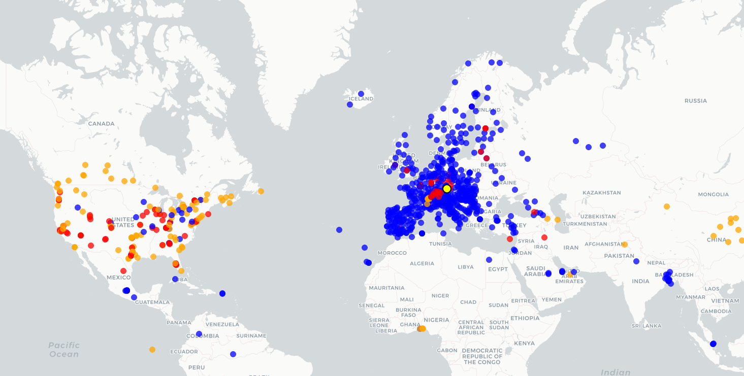 Worldwide Map of Pollen Monitoring Stations